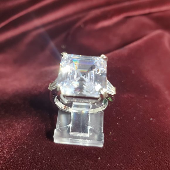 Monica Asscher Cut 9.5 carat CZ Engagement Statement Ring 925 Sterling Silver - Picture 14 of 16